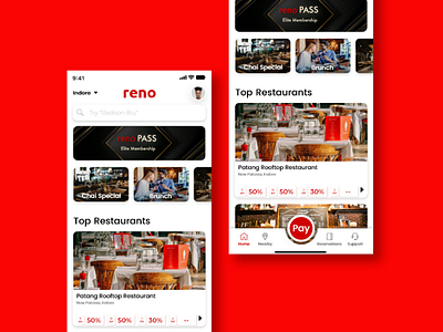 Reno app - table reservations booking dashboard discount home screen restaurants table reservations ux design