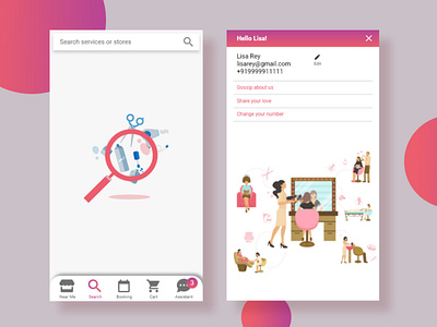 Search and profile screens account profile salon salon app search search bar search page