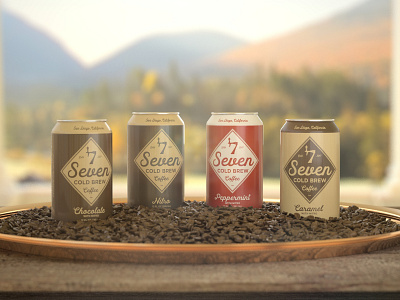 Seven Cold Brew 3d caffeine can cans cinema 4d coffee coffee beans life marketing mock up mockup modeling mountains product design products rendering renders rustic still life