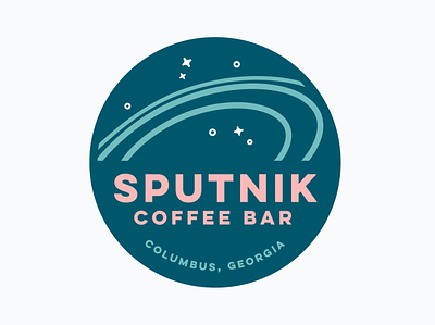 Sputnik sticker badge branding coffee coffee branding coffee roaster design icon identity illustration logo space stars typography