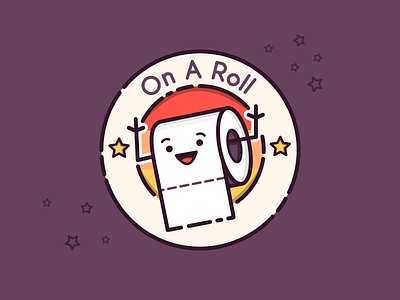 On A Roll badge character gradient icon illustration outline smile stars toilet paper