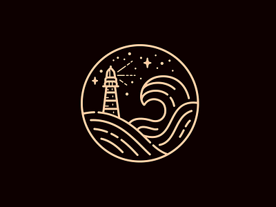 The Shore branding circle badge illustration lighthouse lighthouse illustration line icon line illustration logo mental health stars tattoo waves