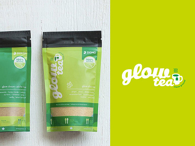 Glow Juicery - Glow Tea branding fitness foods graphic design health identity juicery labels logo logotype packaging tea