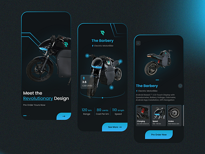 iOS App Design Concept for The Barbery Electric MotorBike. branding daily ui design landing page landing page concept landing page design ui uiux user ux uxuiglobe