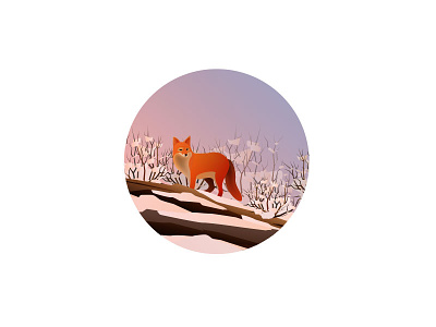 Fox brunches bushes fox illustration illustrator sky snow sunset wild winter wood