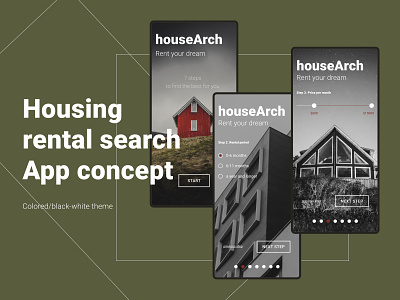 Housing rental search App concept app appdesign design figma house houserent minimal monochrome roboto typography webdesign website