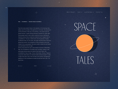 Reading website concept shot blue books figma first screen illustration main page menu minimal noise effect orange planet reading website space space colors stars stories tales typo typography web design