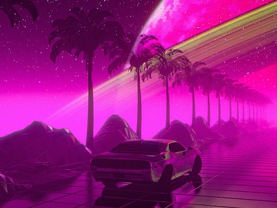 Cosmic Retro Scene 3d art 3d artist 80s 80s style aesthetics cinema 4d cosmic design dodge galaxy maxon3d motion graphics neon palm trees planet retro retrp car vapor vaporwave vintage