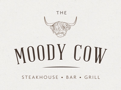 Moody Cow Initial Design 3 v1 cow grill horns logo logo design restaurant rotisserie steak