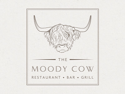 Moody Cow Initial Design 3 v2 cow grill horns logo logo design restaurant rotisserie steak