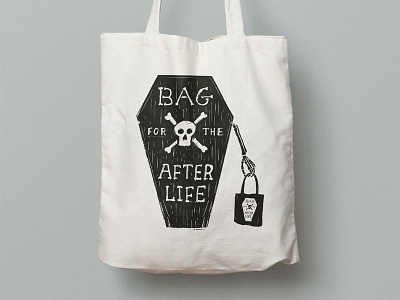 Bag for the Afterlife - Complete coffin handdrawn type illustration skull tote