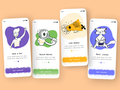 Onboarding Screens app branding design draw illustration ui ux