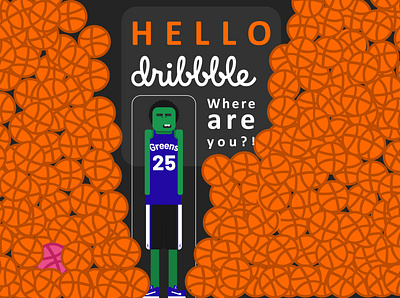 Hello Dribbble! basketball dribbble invite hellodribbble illustration rasakolko vector