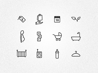 Icons for baby equipment website baby car bath icons