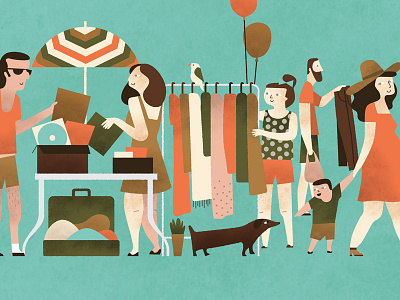 Illustration for poster balloons dog market plant suitcase vintage vinyls