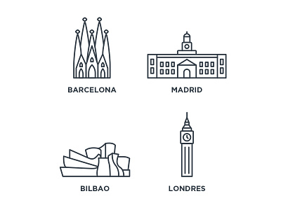 City icons barcelona bilbao city london madrid
