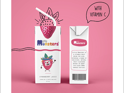 Little Monsters Strawberry - BRANDING branding design fruit illustration kids logo monster pattern