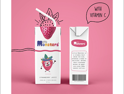 Little Monsters Strawberry - BRANDING branding design fruit illustration kids logo monster pattern