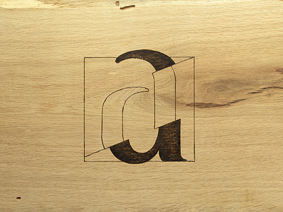 Sliced 'a' stylization a designonwood identity latere letter mark pyrography square stylization type typeface typography wood woodburning
