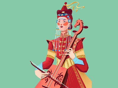 A Mongolian played Morin khuur color fashion illustration illustration mongolian