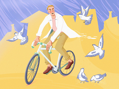A boy on a bicycle boy color digitalart fashion illustration