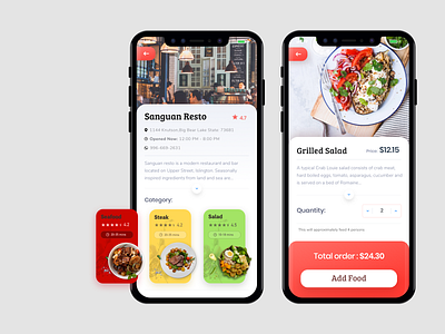 App interface display for ordering meals