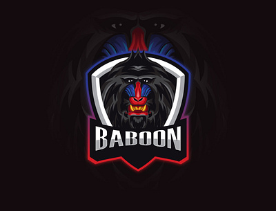 Mandrill Baboon adobe illustrator ape baboon branding coreldraw design esport esports esports logo illustration logo monkey primate vector