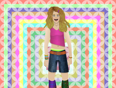 Steph in front of a psychedelic background 2d animation background background design character character design design graphic design illustration illustrator inkscape original character vector