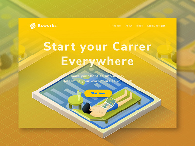 Itsworks Website Homepage beach design exploration freelance holiday home homepagedesign illustration isometric job ui vacancy yellow