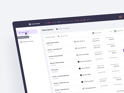 Hostinger - billing dashboard billing dashboard hosting hostinger minimalist redesign simple