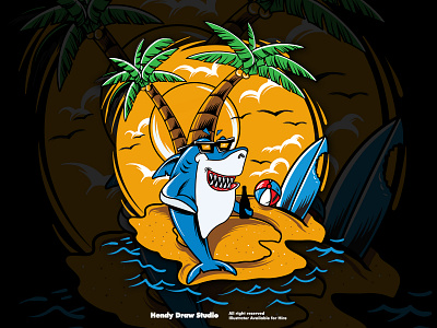 Shark Vacation Paradise at Surfer Island Sunset View best design bestselling chill clothing design doodle hendydraw illustration newest paradise shark streetwear summer vibe surfer vacation