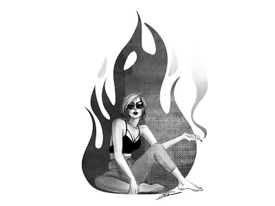 girl on fire blackandwhite fire girl illustraion illustration art texture