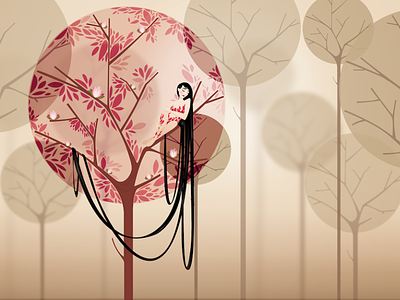 In your Heart blossom design flat floral garden girl illustration illustration art love ochre tree vector