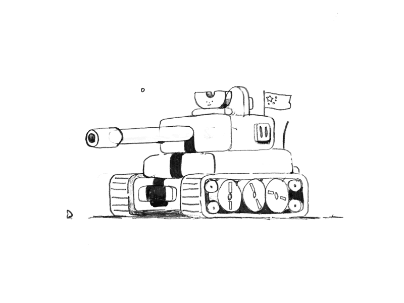 Terrifying adorable war machine animation illustration machine tank toy war