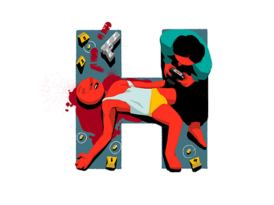 H is for Homicide crime detective homicide illustration lettering