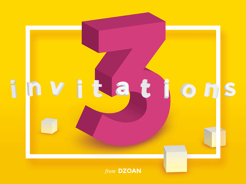 3 Dribbble Invitations from DZOAN 3d animation color blocks dribbble dzoan invitation invitations invite