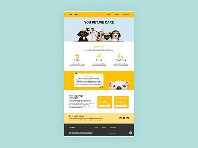 Dog Care Landing page adobe color design dribbbble figma figmadesign flat icon illustration illustrator logo minimal nirav niravjoshi ui vector web website