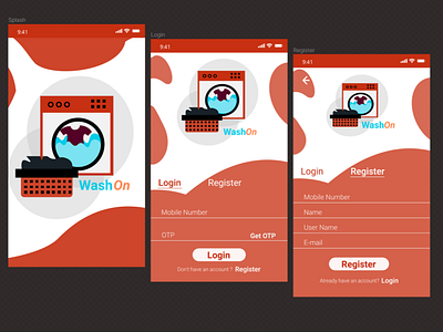 WashOn app app design branding design design figma illustration images laundry login register signin splash splashscreen ui design uidesign uiux vector washon