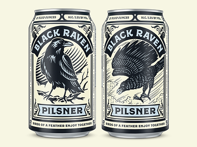 Black Raven Pilsner beer bird black can craft beer design graphic design illustration ornate packaging raven traditional woodcut