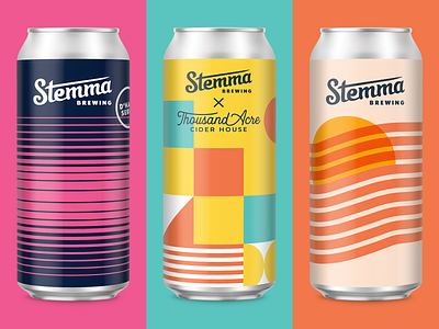Stemma 16oz Cans 70s beer can craft beer design geometic illustration label packaging pastel retro stripes vintage