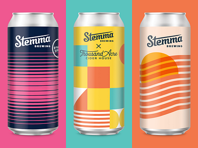 Stemma 16oz Cans 70s beer can craft beer design geometic illustration label packaging pastel retro stripes vintage