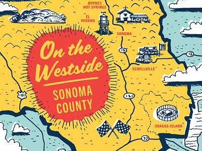 On The Westside 50s beer california can craft beer design illustration map packaging pastel tourist travel vintage