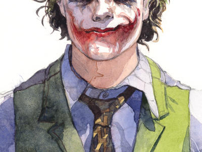 Heath Ledger (The Joker) batman commission illustration joker painting superhero villain watercolor