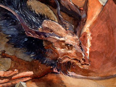 Smaug dragon fantasy gold illustration painting watercolor