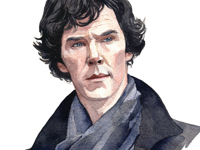 Sherlock british illustration mystery painting portrait tv watercolor