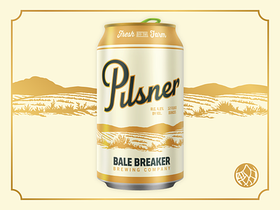 Bale Breaker Pilsner beer box can classic craft beer farm gold illustration pacific northwest packaging script typocraphy vintage