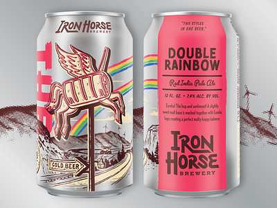Double Rainbow Red IPA beer can craft beer custom grunge horse illustration ink pacific northwest packaging rainbow roadside vintage