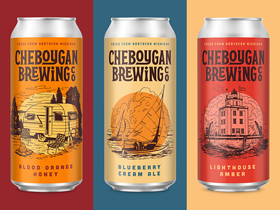 Cheboygan Core Beers beer camping can craft beer design illustration label lake lighthouse packaging retro sailing series typography vintage