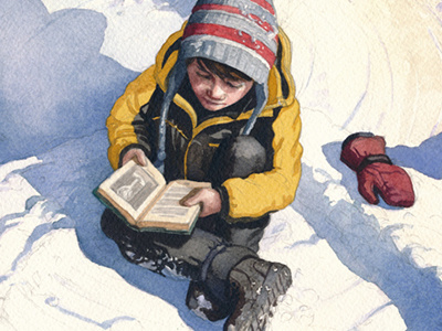 A Short Rest book child evening glove hat jacket new england nostalgia reading snow winter