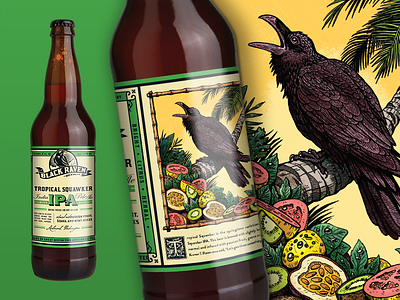 Tropical Squawker IPA beer bird design drink floral fruit illustration jungle packaging raven tropical